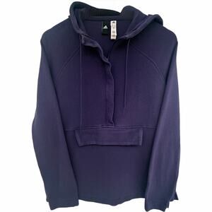 Adidas Women's Ribbed Cotton Half-Zip Hoodie Medium Navy Blue